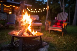 fire place glowing outside