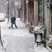 Shoveling show in front of a business, winter safety tips