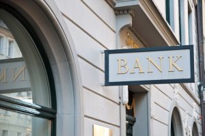 An image of a bank building exterior, relating to a theme of bank security